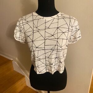 Me to We White Crop Top with Black Geometric Lines